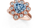 Rose gold Fancy Blue Heart  Halo Diamond Cluster Engagement Ring with Milgrain Bezel Setting and Solitaire Band_52