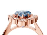 Rose gold Fancy Blue Heart  Halo Diamond Cluster Engagement Ring with Milgrain Bezel Setting and Solitaire Band_55