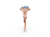 Rose gold Fancy Blue Heart  Halo Diamond Engagement Ring with Filigree Band and Four-Prong Setting_83
