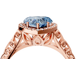 Rose gold Fancy Blue Heart  Halo Diamond Engagement Ring with Intricate Filigree Band and Four-Prong Setting_41