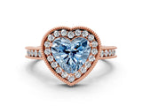 Rose gold Fancy Blue Heart  Halo Diamond Engagement Ring with Milgrain Pave Band and Four-Prong Setting_57