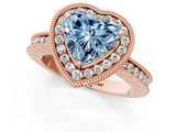 Rose gold Fancy Blue Heart  Halo Diamond Engagement Ring with Milgrain Pave Band and Four-Prong Setting_58