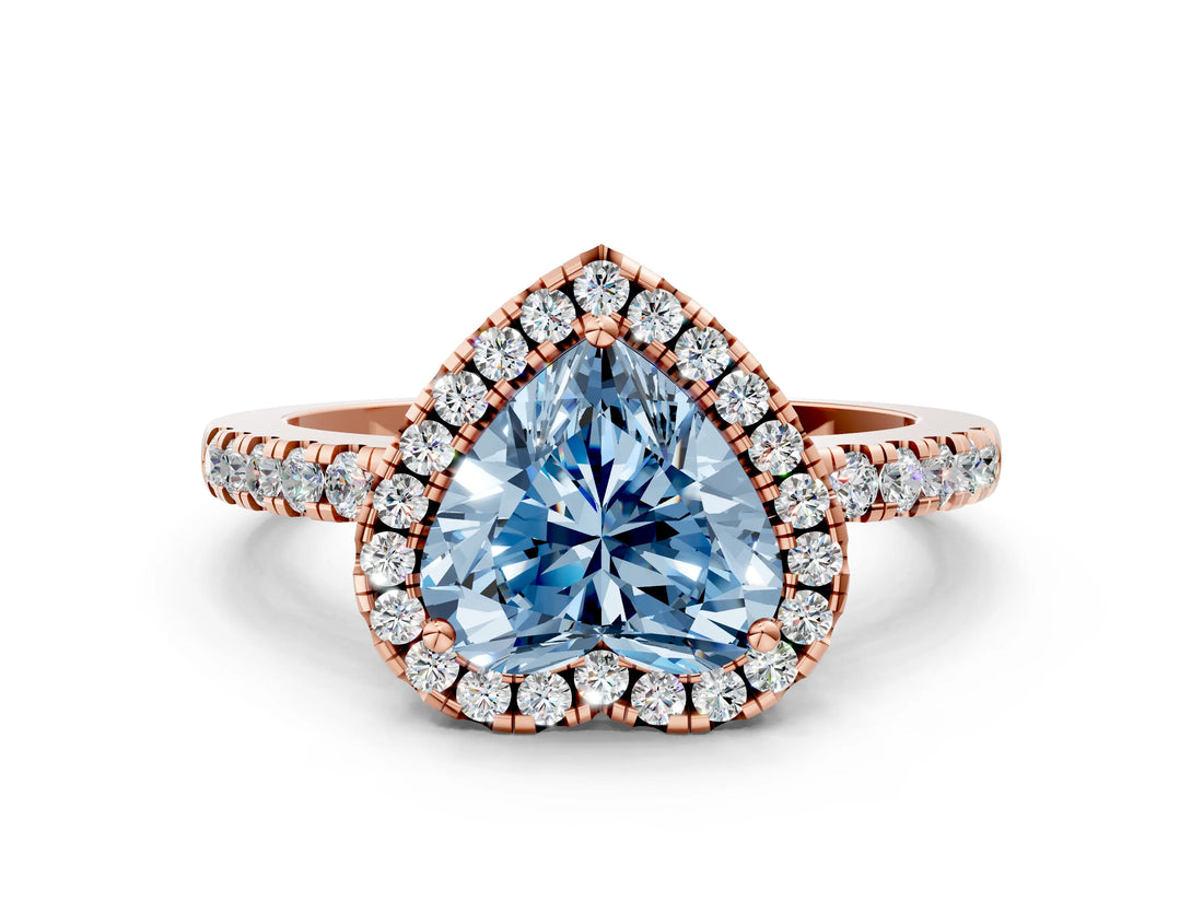 Rose gold Fancy Blue Heart  Halo Diamond Engagement Ring with Pavé Band and Four-Prong Setting_51