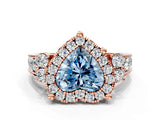 Rose gold Fancy Blue Heart  Halo Diamond Engagement Ring with Split Shank and Four-Prong Setting