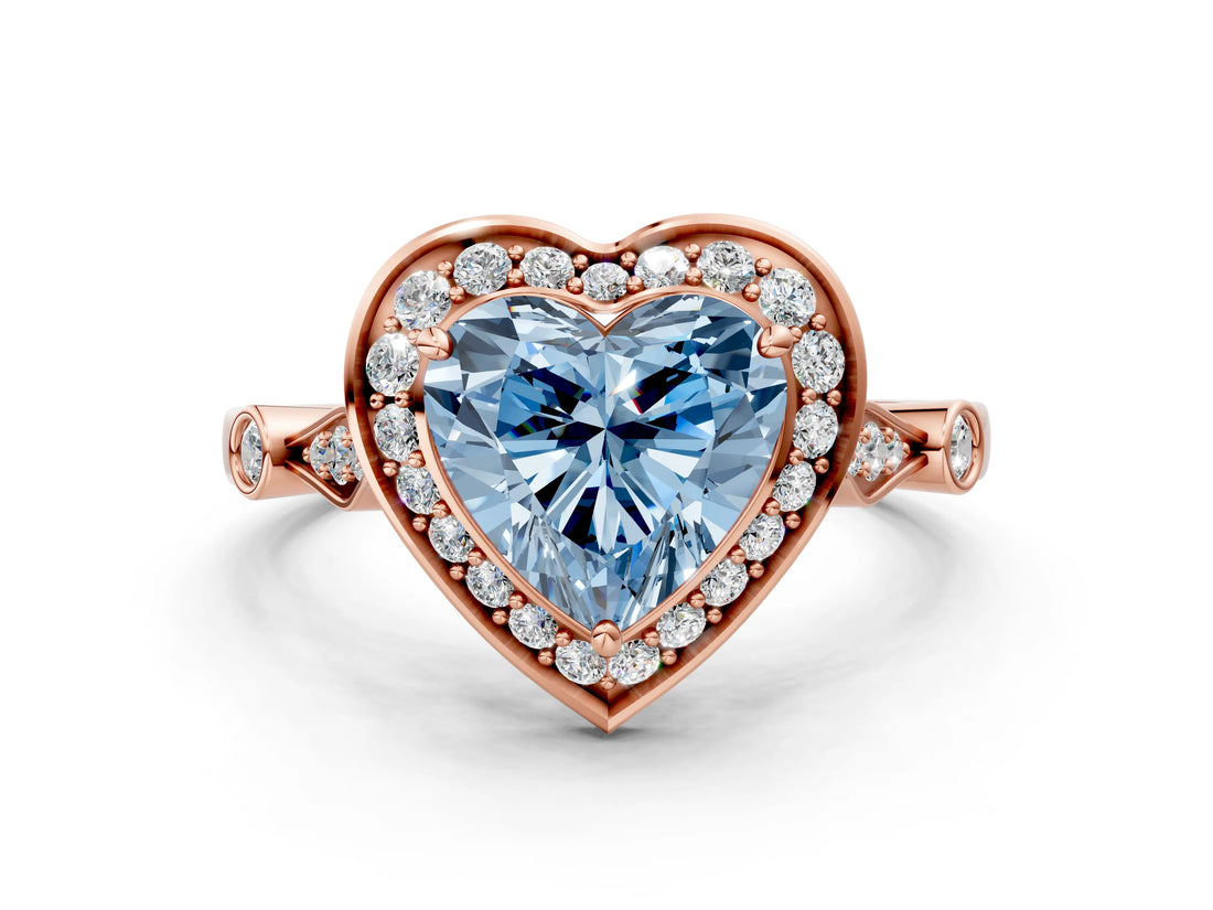 Rose gold Fancy Blue Heart  Halo Diamond Engagement Ring with Twisted Band and Four-Prong Setting 1