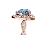 Rose gold Fancy Blue Heart  Halo Diamond Engagement Ring with Twisted Band and Four-Prong Setting