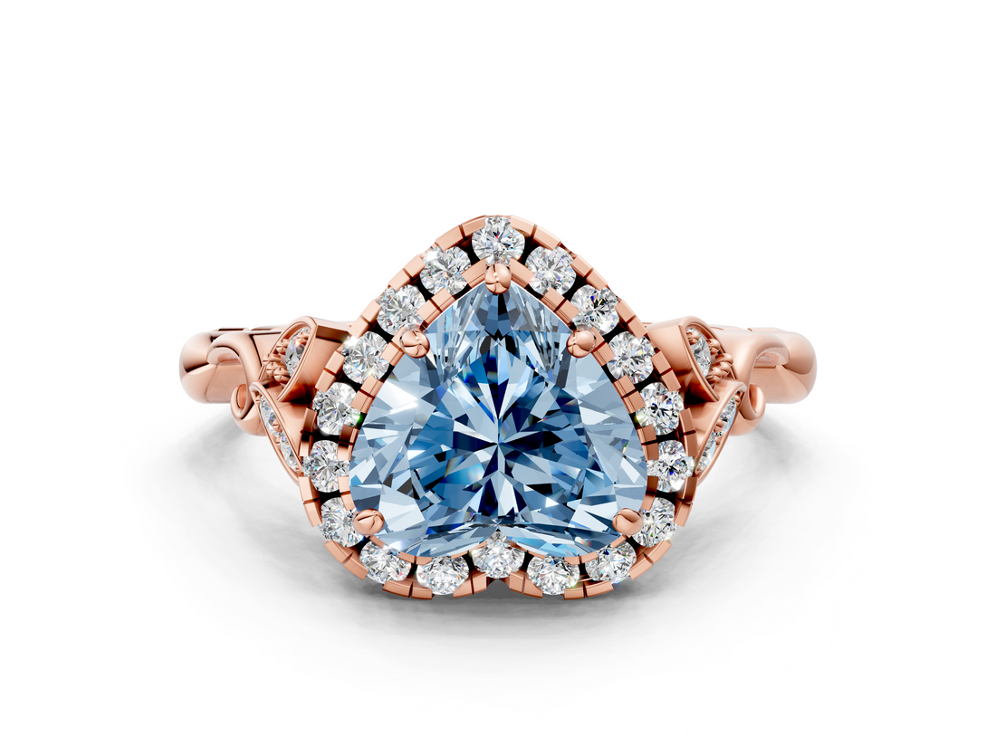 Rose gold Fancy Blue Heart  Halo Diamond Engagement Ring with Vintage-Inspired Band and Four-Prong Setting_3