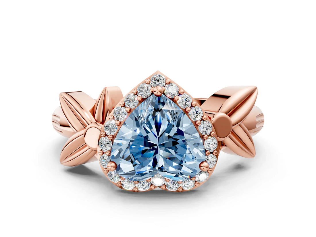 Rose gold Fancy Blue Heart  Halo Diamond Floral Band with Four-Prong Setting_55