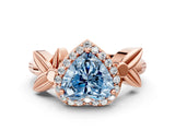 Rose gold Fancy Blue Heart  Halo Diamond Floral Band with Four-Prong Setting_55