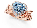 Rose gold Fancy Blue Heart  Halo Diamond Floral Band with Four-Prong Setting_56