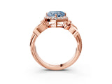 Rose gold Fancy Blue Heart  Halo Diamond Floral Band with Four-Prong Setting_58