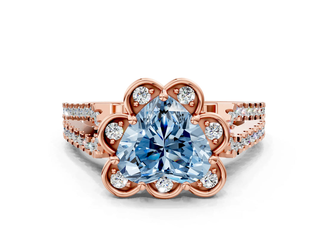 Rose gold Fancy Blue Heart  Halo Diamond Floral Split Shank Engagement Ring 1