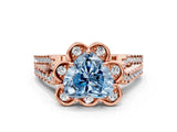 Rose gold Fancy Blue Heart  Halo Diamond Floral Split Shank Engagement Ring 1
