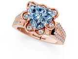 Rose gold Fancy Blue Heart  Halo Diamond Floral Split Shank Engagement Ring 2