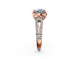 Rose gold Fancy Blue Heart  Halo Diamond Floral Split Shank Engagement Ring 3