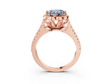 Rose gold Fancy Blue Heart  Halo Diamond Floral Split Shank Engagement Ring 4