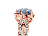 Rose gold Fancy Blue Heart  Halo Diamond Floral Split Shank Engagement Ring