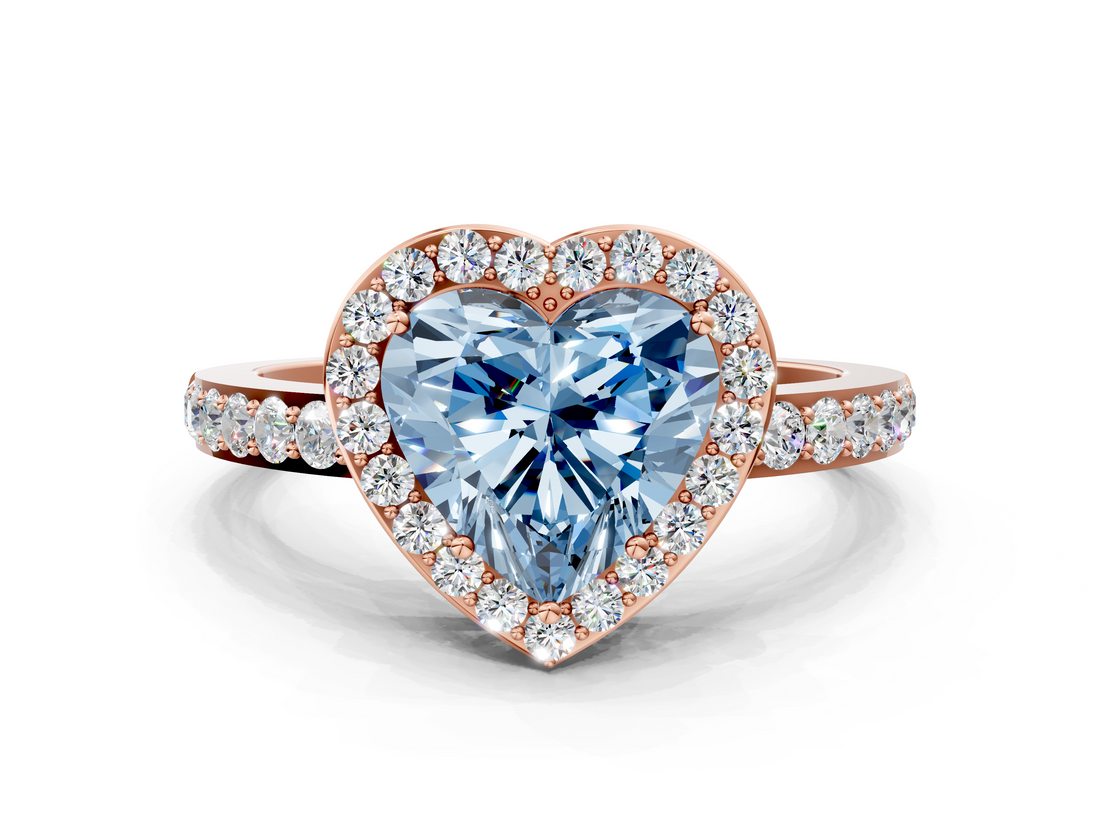 Rose gold Fancy Blue Heart  Halo Diamond Pavé Band Ring with Prong Setting_20