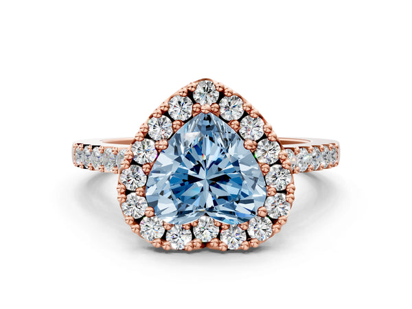Rose gold Fancy Blue Heart  Halo Diamond Pavé Solitaire Ring