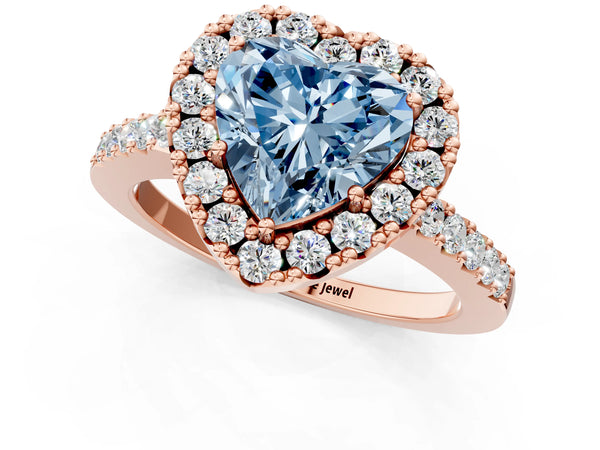 Rose gold Fancy Blue Heart  Halo Diamond Pavé Solitaire Ring