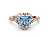 Rose gold Fancy Blue Heart  Halo Diamond Pave Band Ring with Four-Prong Setting_15