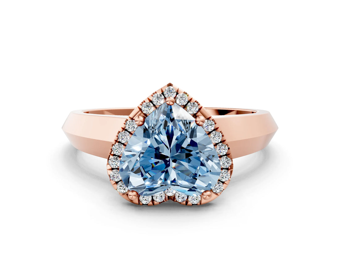 Rose gold Fancy Blue Heart  Halo Diamond Ring with Cathedral Band and Four-Prong Setting_48