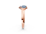 Rose gold Fancy Blue Heart  Halo Diamond Ring with Cathedral Band and Four-Prong Setting_50
