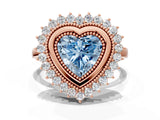Rose gold Fancy Blue Heart  Halo Diamond Ring with Milgrain Edge and Round Prong Setting_47