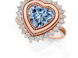 Rose gold Fancy Blue Heart  Halo Diamond Ring with Milgrain Edge and Round Prong Setting_48