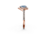 Rose gold Fancy Blue Heart  Halo Diamond Ring with Pavé Band and Prong Setting_22