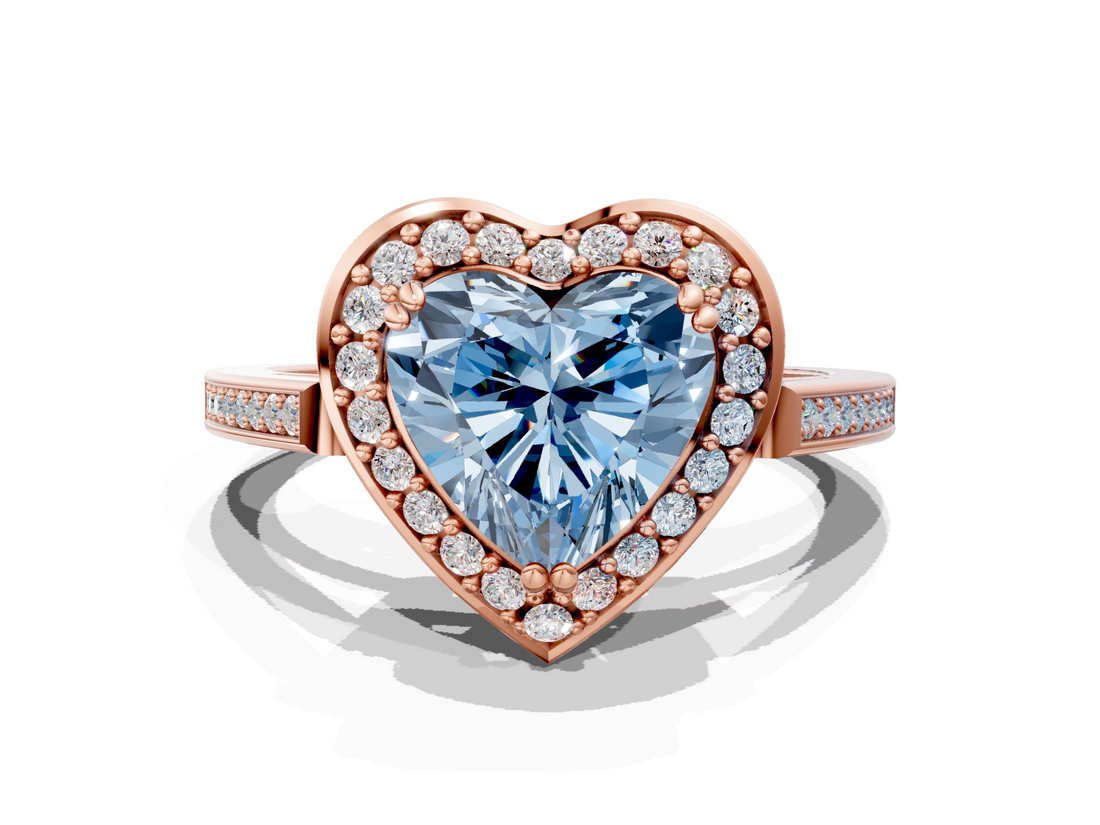 Rose gold Fancy Blue Heart  Halo Diamond Ring with Split Shank and Four-Prong Setting_76