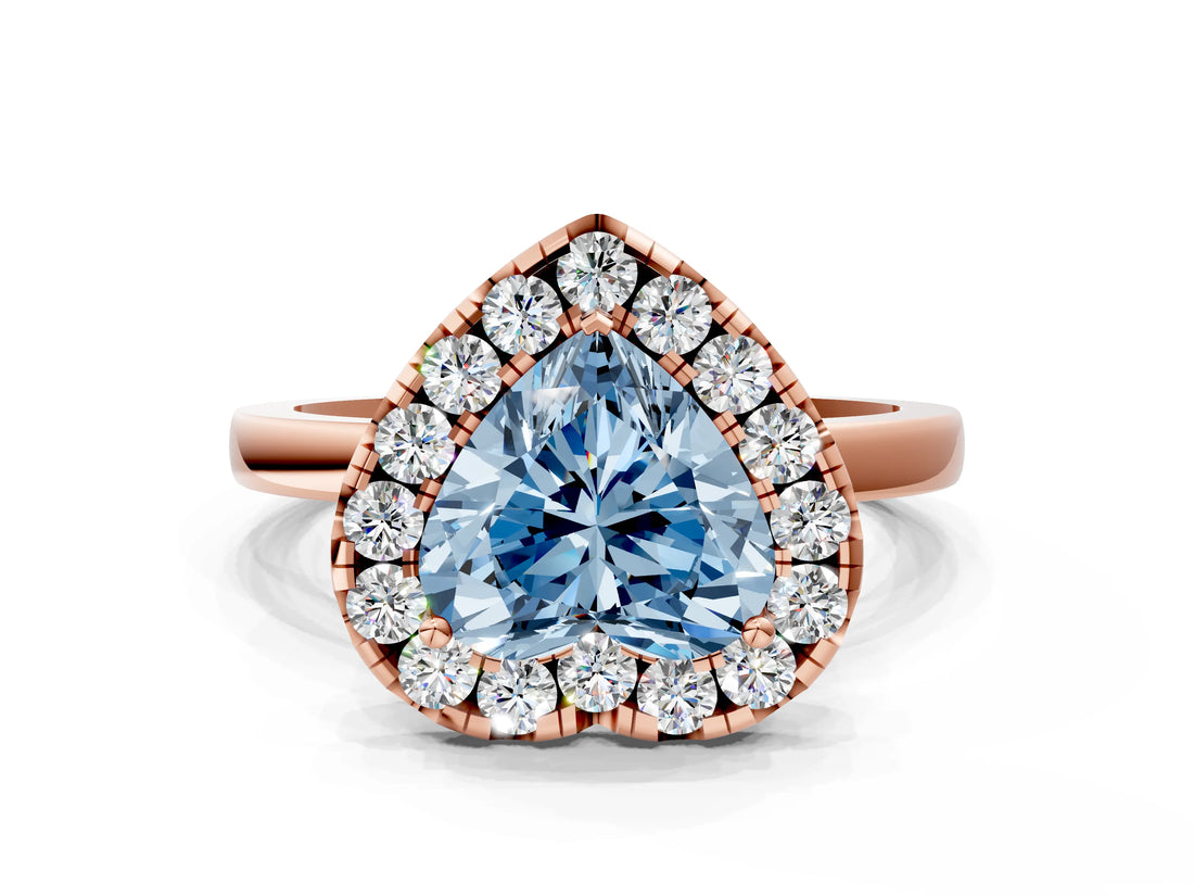 Rose gold Fancy Blue Heart  Halo Diamond Solitaire with Pavé Band and Four-Prong Setting_71