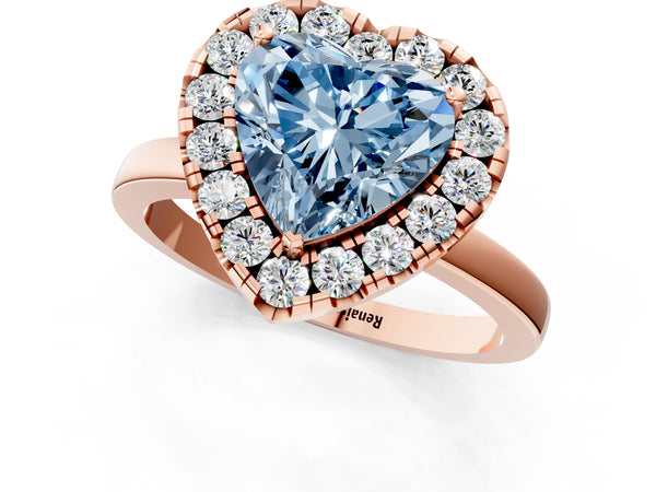 Rose gold Fancy Blue Heart  Halo Diamond Solitaire with Pavé Band and Four-Prong Setting