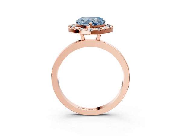 Rose gold Fancy Blue Heart  Halo Diamond Solitaire with Pavé Band and Four-Prong Setting