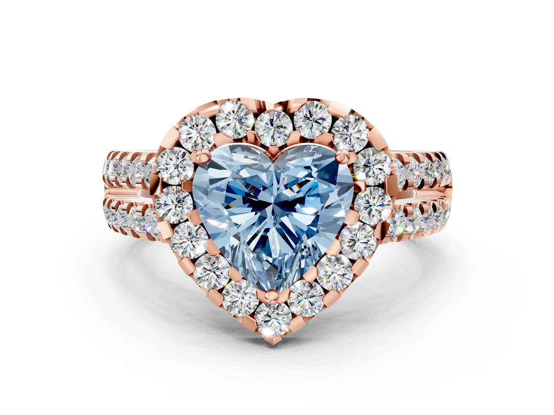 Rose gold Fancy Blue Heart  Halo Diamond Split Shank Engagement Ring with Prong Setting_29