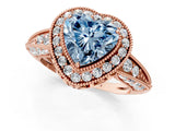 Rose gold Fancy Blue Heart  Halo Diamond Split Shank Ring with Milgrain Detail_50