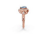 Rose gold Fancy Blue Heart  Halo Diamond Split Shank Ring with Milgrain Detail_51