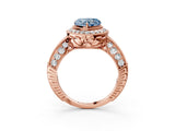 Rose gold Fancy Blue Heart  Halo Diamond Split Shank Ring with Milgrain Detail_52