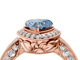 Rose gold Fancy Blue Heart  Halo Diamond Split Shank Ring with Milgrain Detail_53
