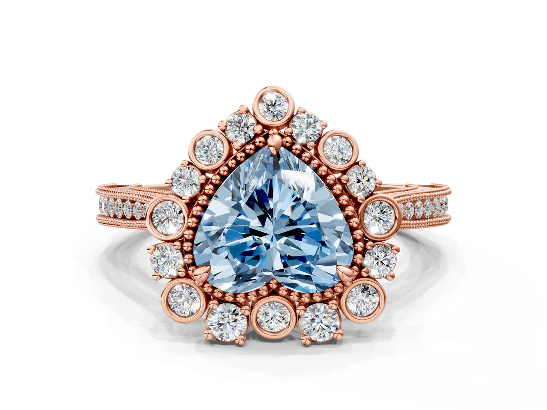 Rose gold Fancy Blue Heart  Halo Milgrain Pave Diamond Ring with Four-Prong Setting 1