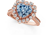 Rose gold Fancy Blue Heart  Halo Milgrain Pave Diamond Ring with Four-Prong Setting 2
