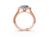 Rose gold Fancy Blue Heart  Halo Milgrain Pave Diamond Ring with Four-Prong Setting 4