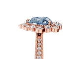 Rose gold Fancy Blue Heart  Halo Milgrain Pave Diamond Ring with Four-Prong Setting