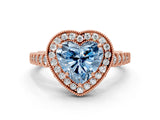 Rose gold Fancy Blue Heart  Halo Milgrain Solitaire with Bezel Set Side Stones and Pave Band_28