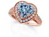 Rose gold Fancy Blue Heart  Halo Milgrain Solitaire with Bezel Set Side Stones and Pave Band_29