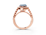 Rose gold Fancy Blue Heart  Halo Milgrain Solitaire with Bezel Set Side Stones and Pave Band_31