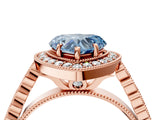 Rose gold Fancy Blue Heart  Halo Milgrain Solitaire with Bezel Set Side Stones and Pave Band_32