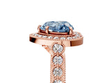 Rose gold Fancy Blue Heart  Halo Milgrain Solitaire with Bezel Set Side Stones and Pave Band_33