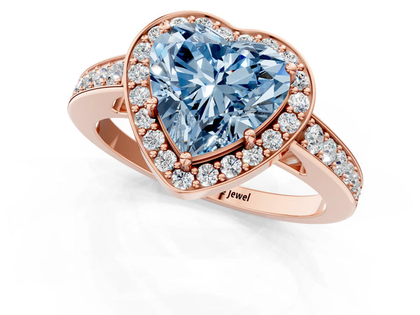 Rose gold Fancy Blue Heart  Halo Pavé Diamond Engagement Ring with Bezel Setting