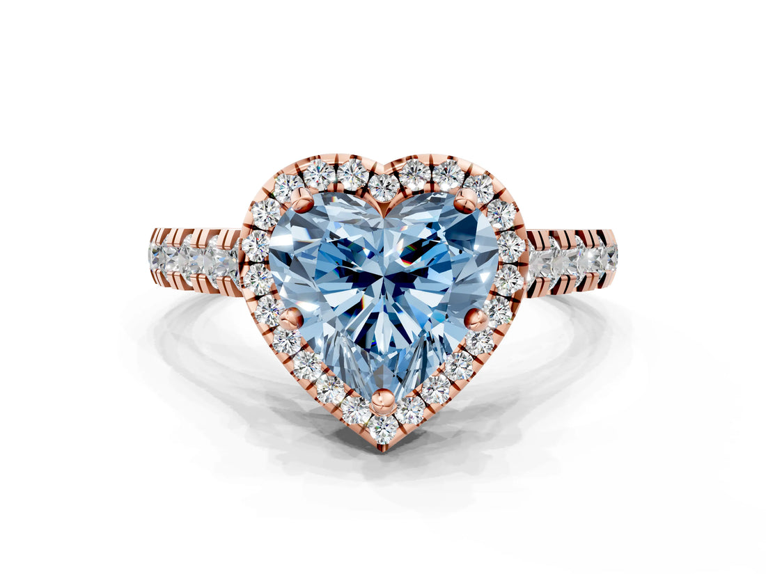 Rose gold Fancy Blue Heart  Halo Pavé Diamond Engagement Ring with Four-Prong Setting_26